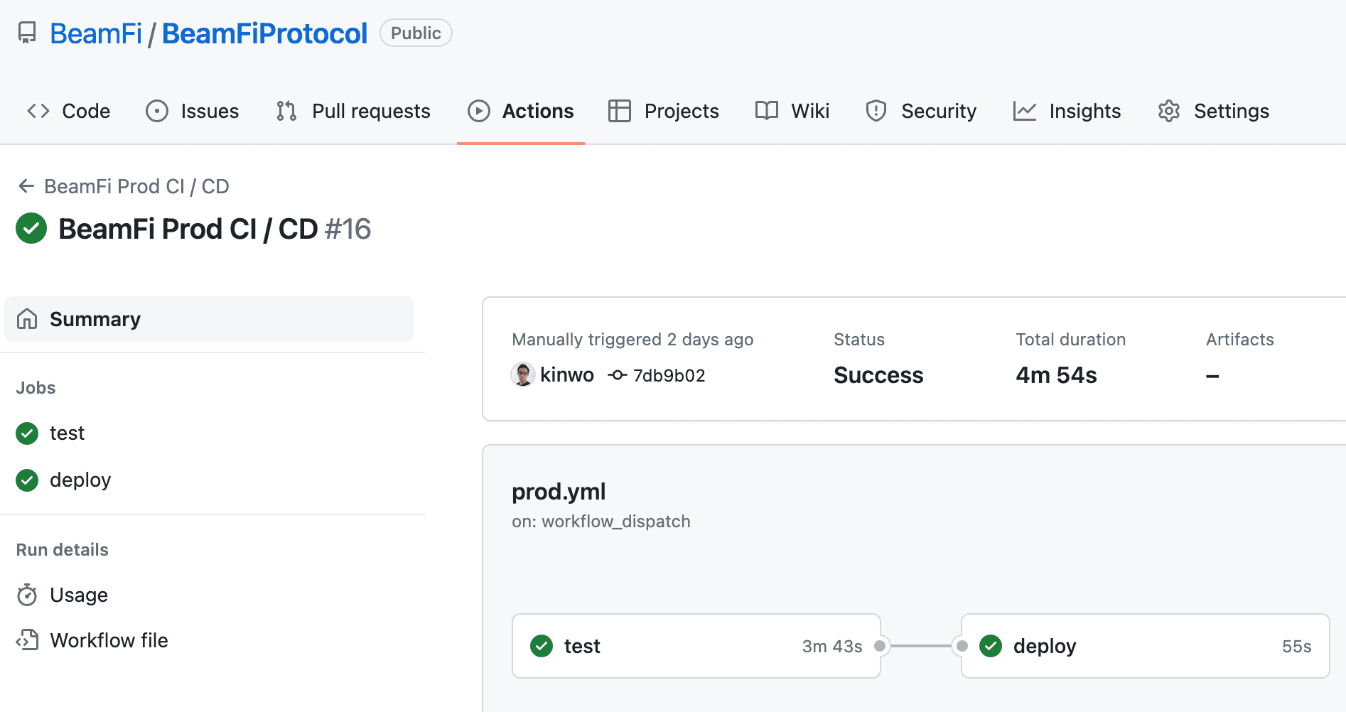 BeamFi Production Workflow GitHub Action