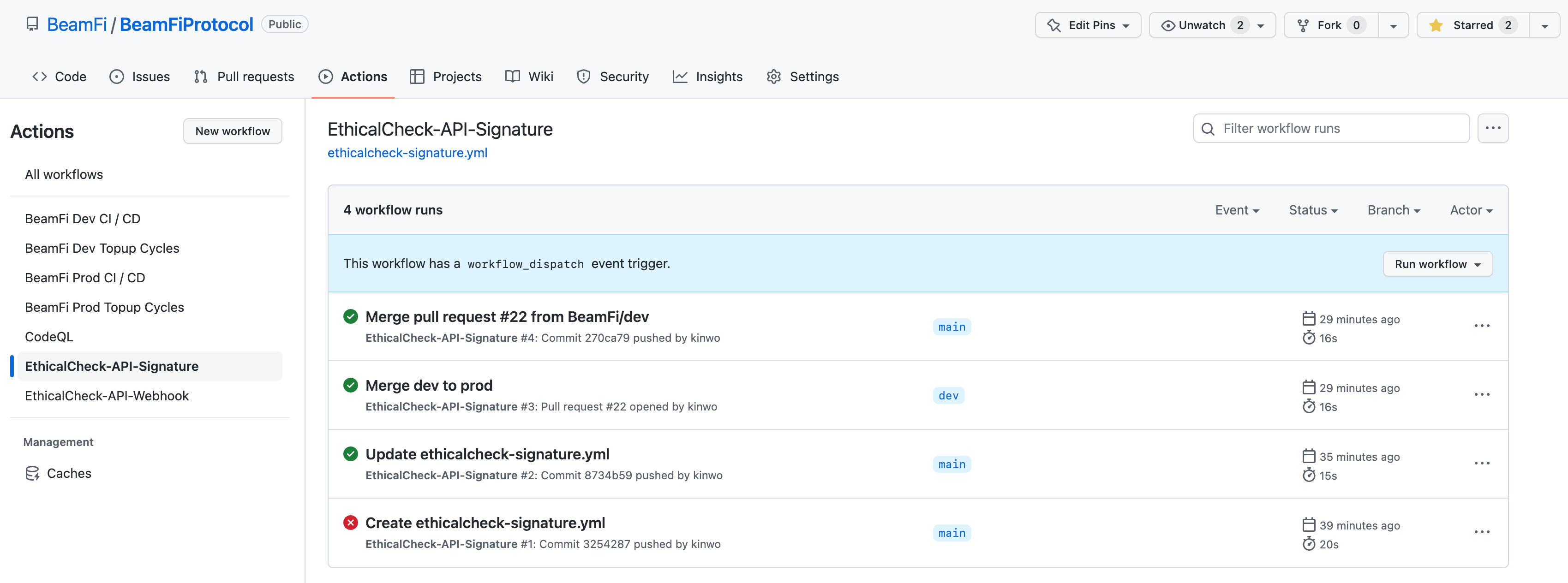 Screenshot 1: GitHub Actions Signature Workflow